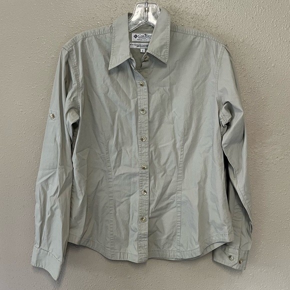 Columbia beige button down shirt with roll tab sleeves GUC size small - Picture 1 of 8
